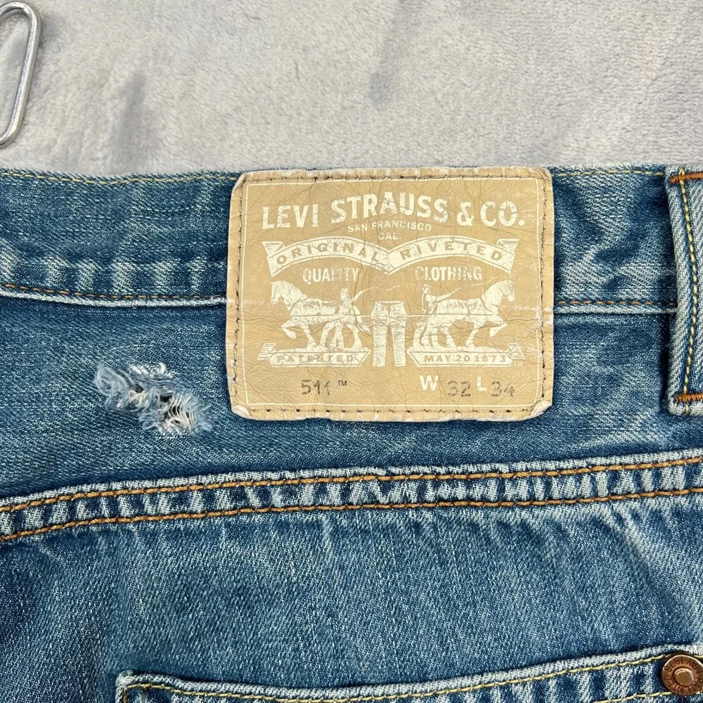 Levi's 511 Slim Fit Jeans Mens 30x31 Blue Medium Wash Denim Distressed